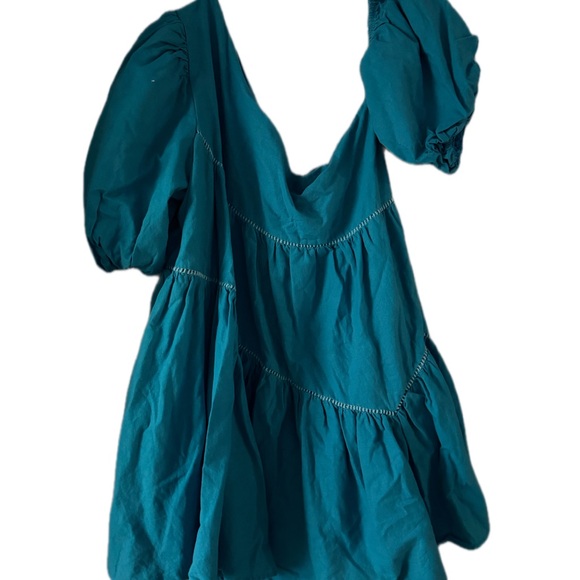 Showpo Harleen Mini Dress Womens 14 Blue Babydoll Puff Sleeve Asymmetrical - Picture 3 of 6